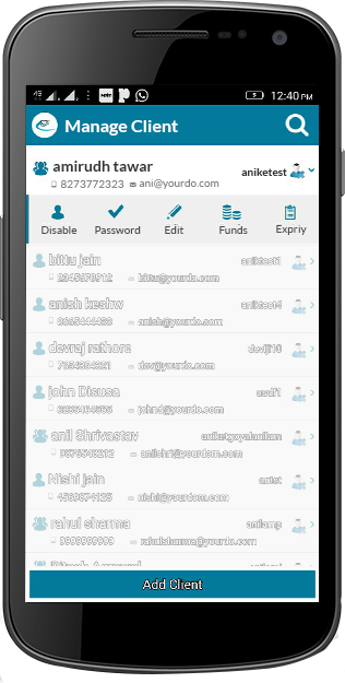  Android application to manage client account