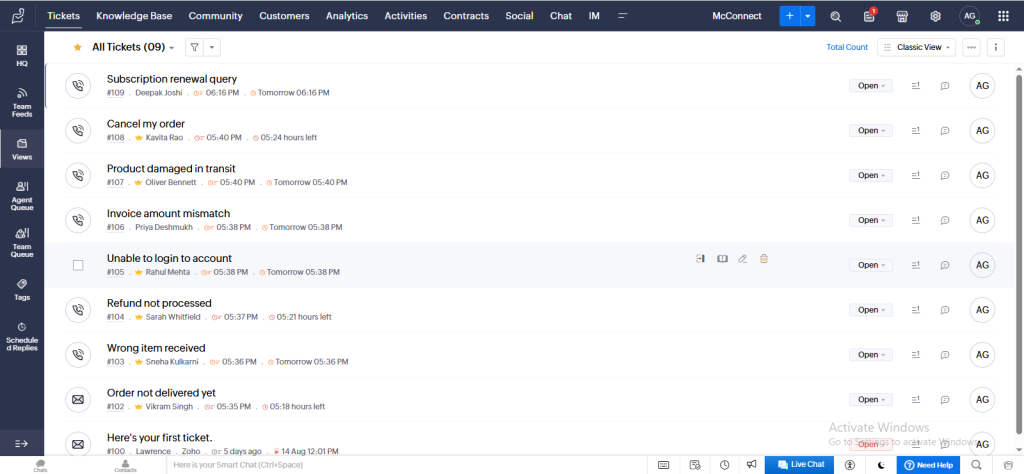 Msgclub Connect - TicketsListPage
