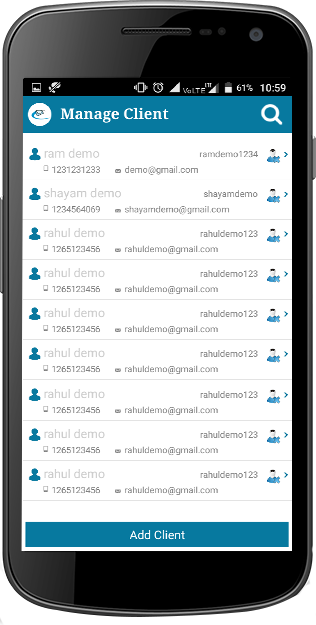  Android application to manage client 